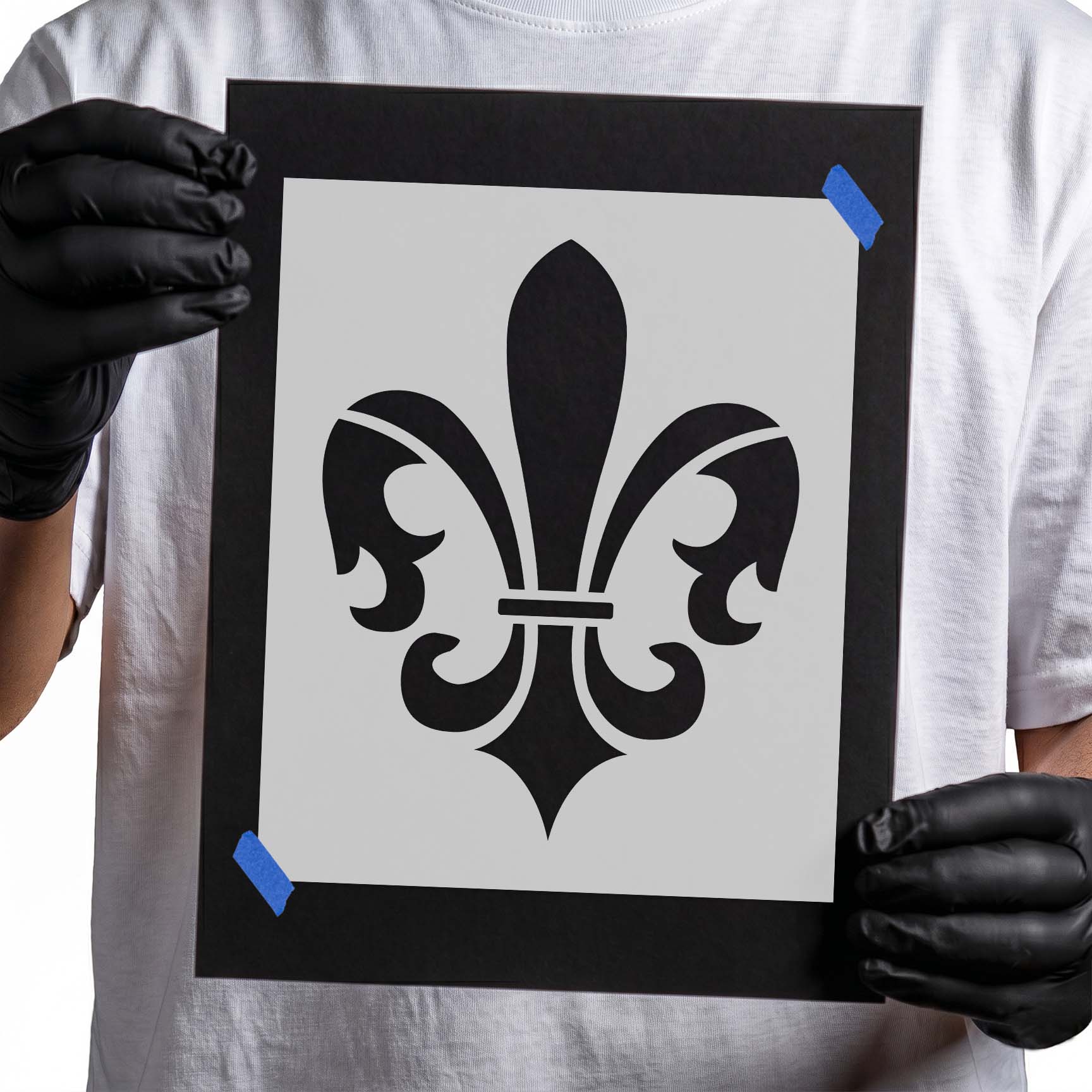Ornate fleur de lis stencil with curled decorative petals