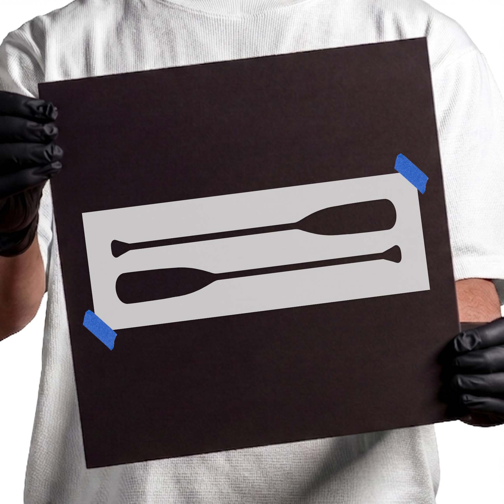 Paddles stencil with two horizontal opposing paddle silhouettes