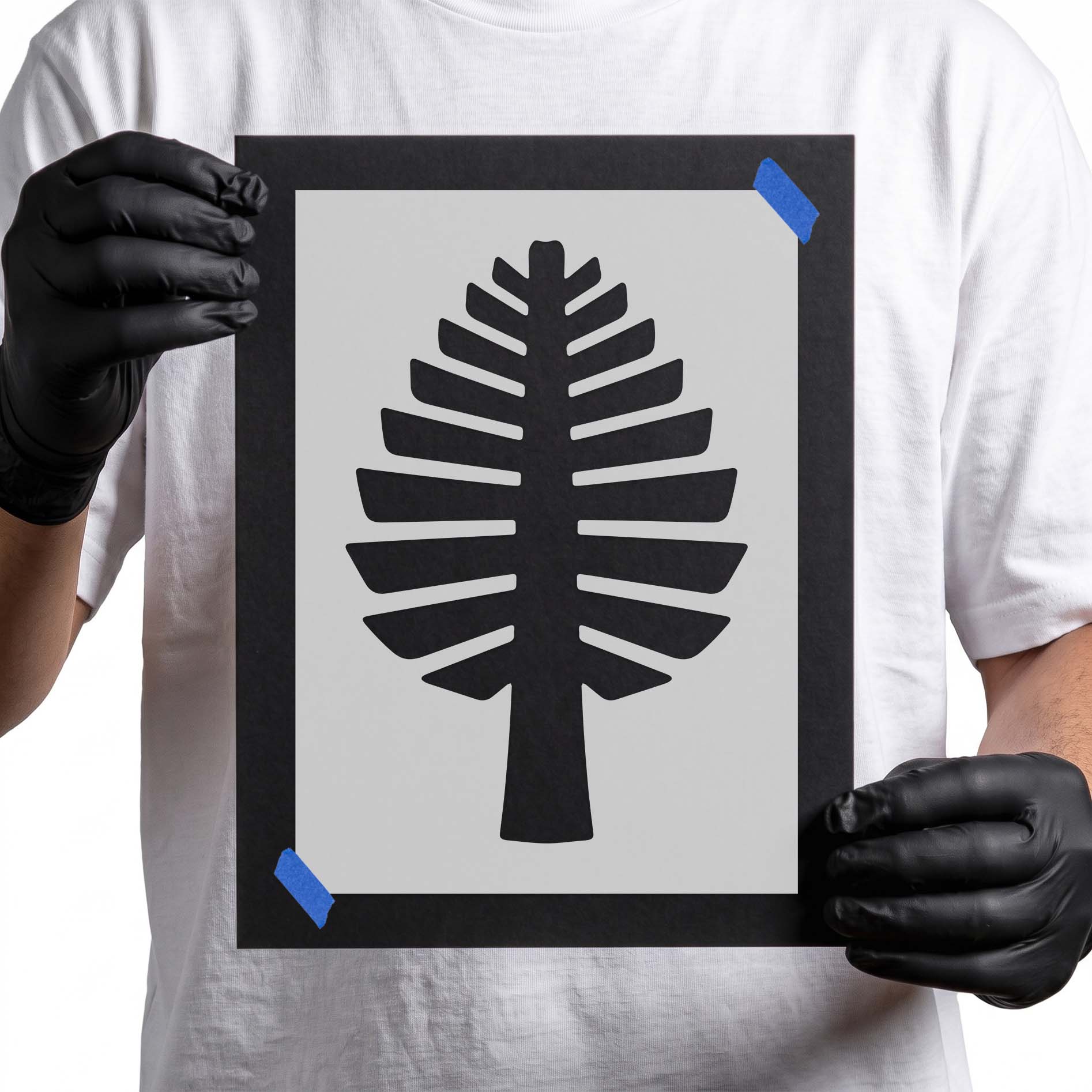 Palm fan leaf stencil with bold tropical leaf silhouette