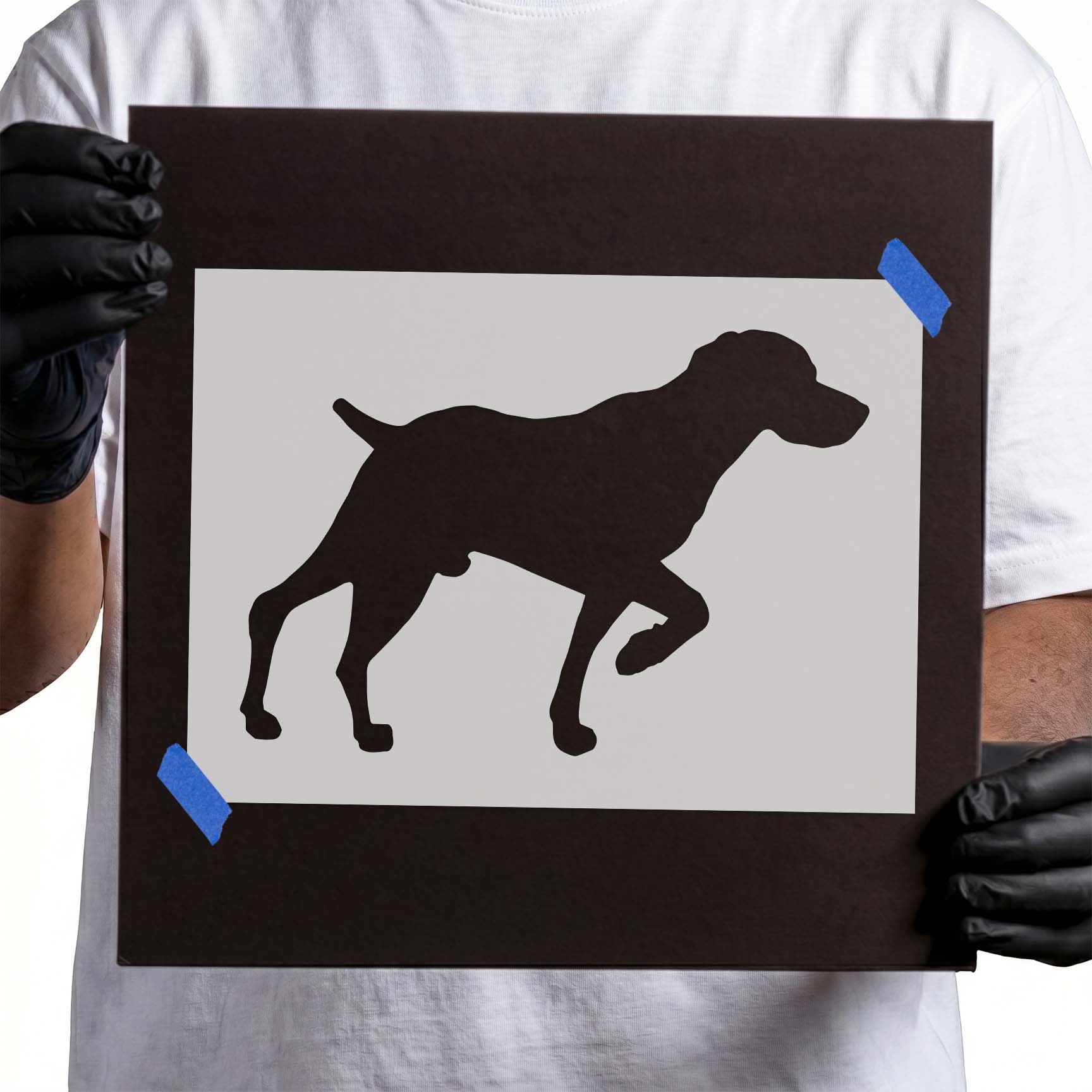 Pointer dog silhouette stencil in classic pointing pose
