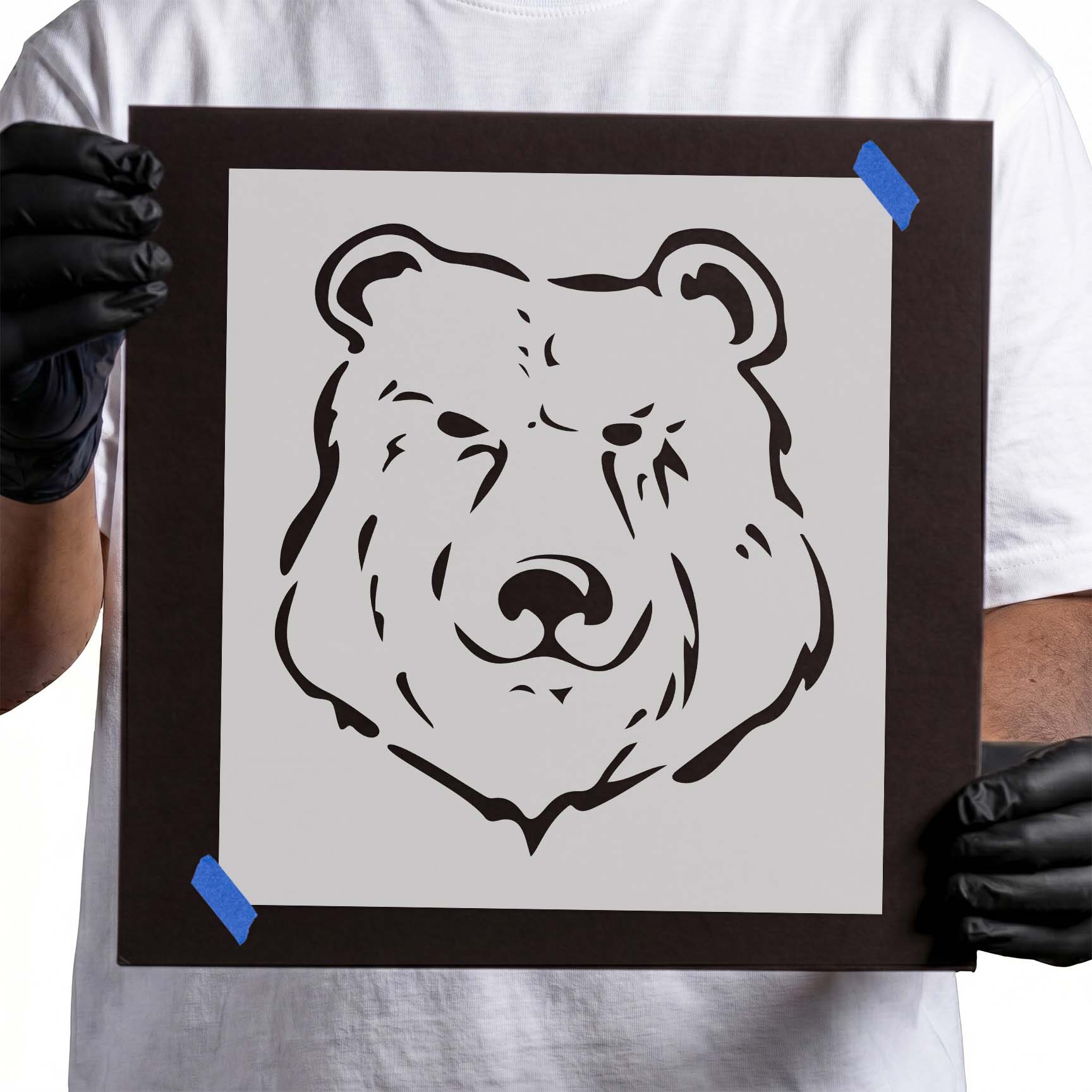 Polar bear stencil with rounded ears and defined facial features