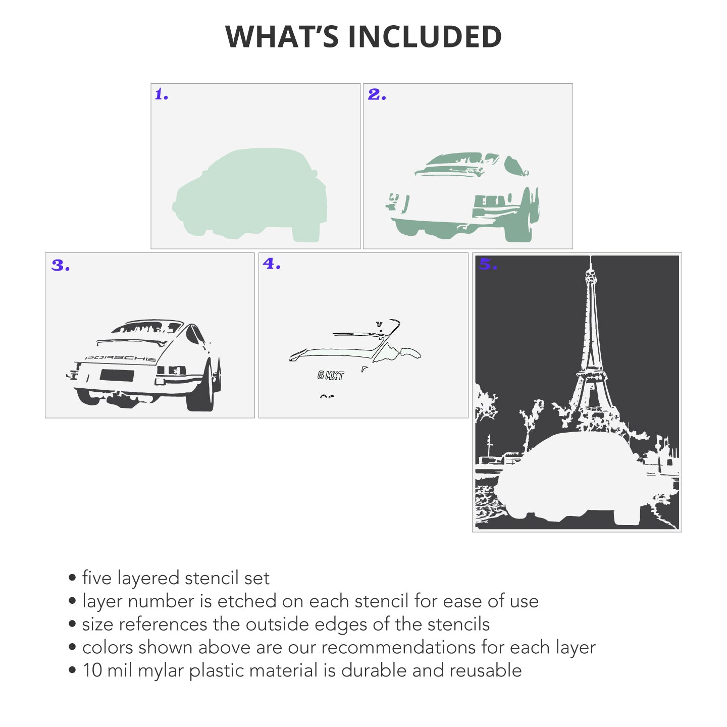 Porsche and Eiffel Tower 5 Layer Stencil Set
