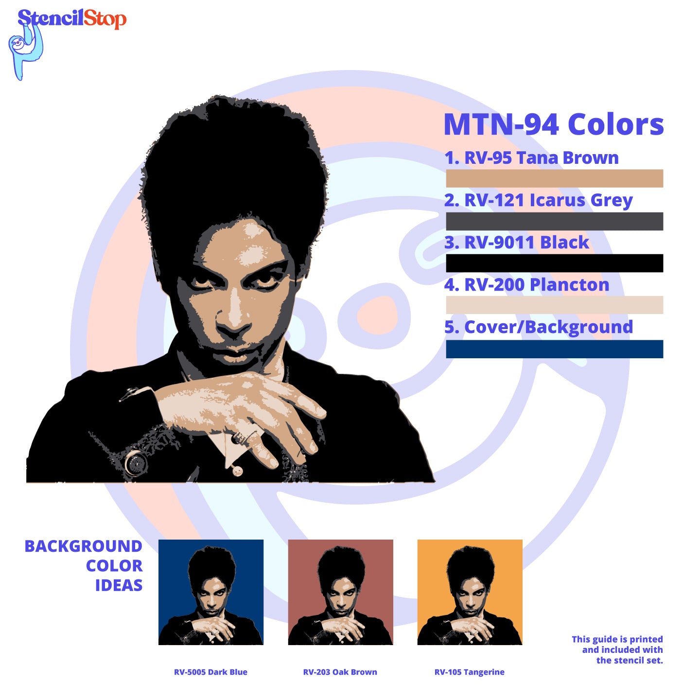Prince "Purple Rain" Layered Stencil Set Color Guide