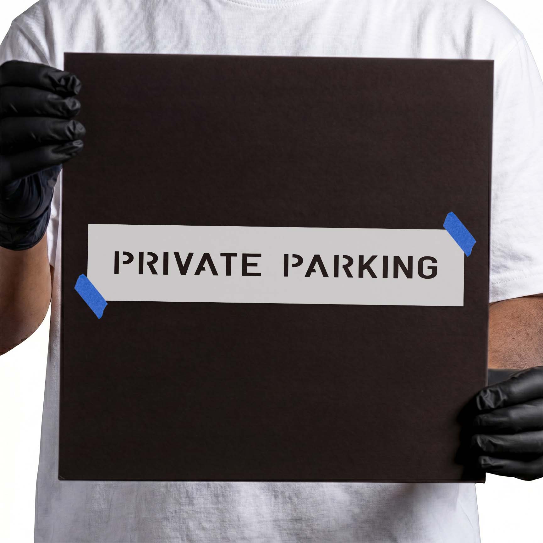 Private parking stencil with clean uppercase lettering