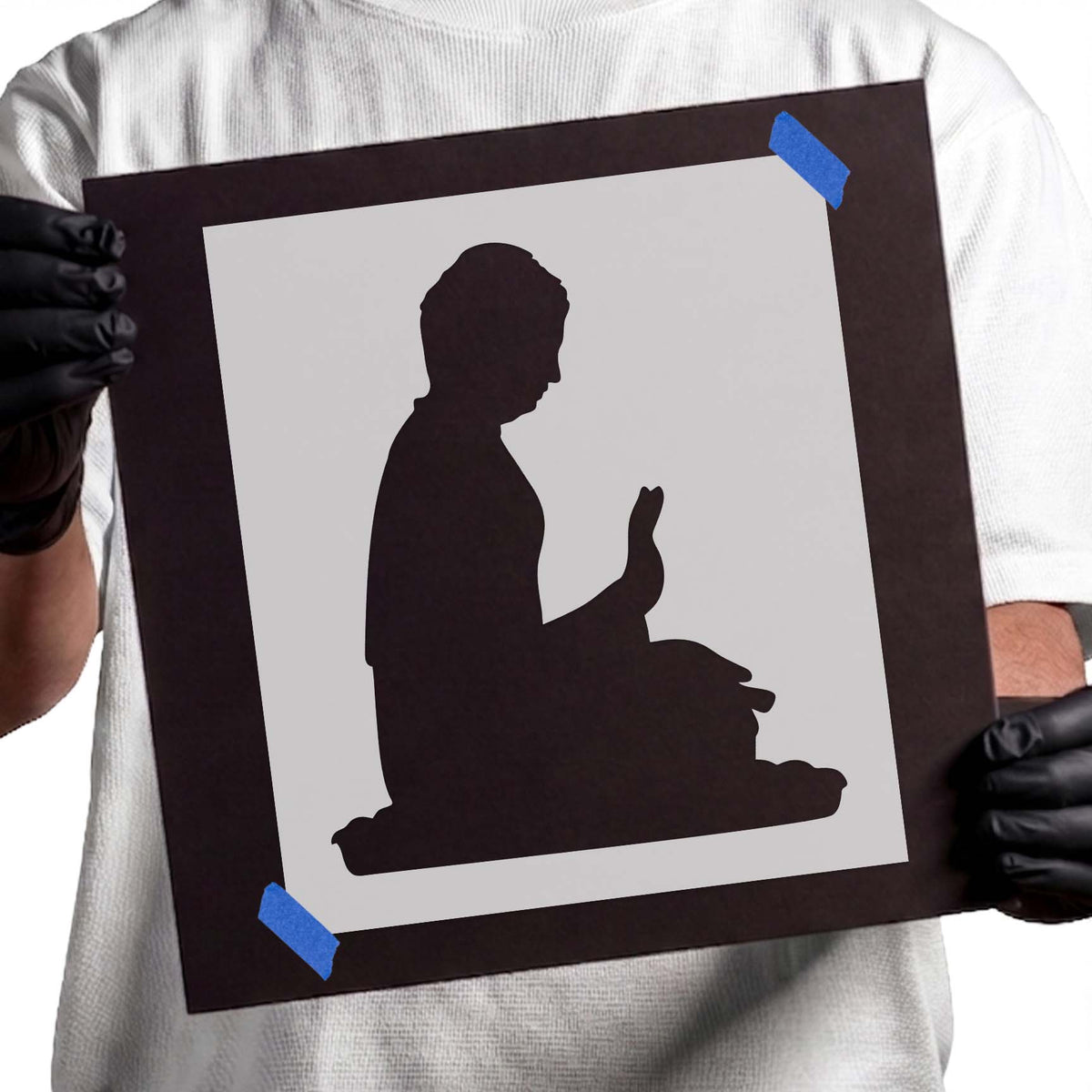 Protection Sitting Buddha stencil with a seated Buddha silhouette in a calm blessing pose