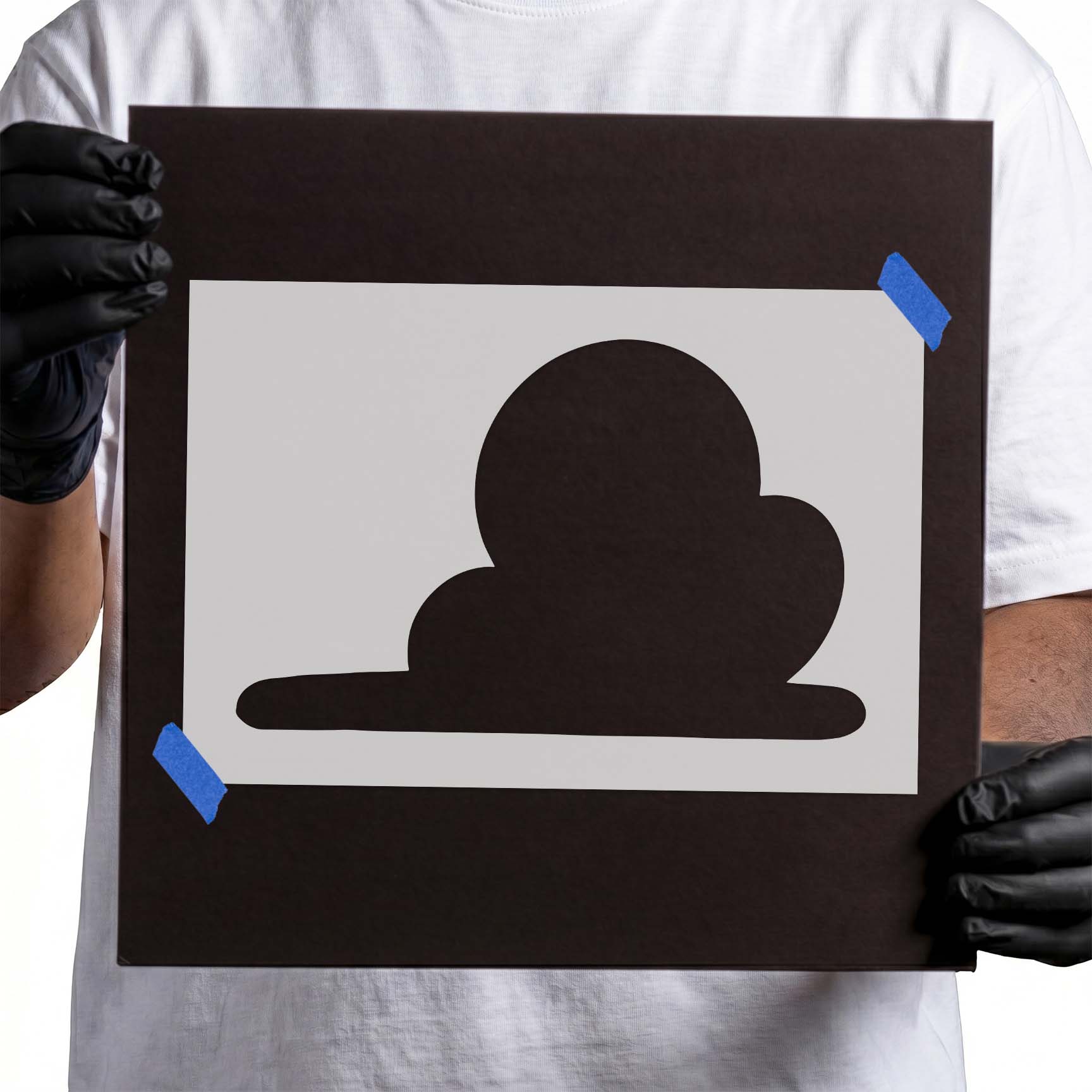 Puffy cloud stencil featuring a simple rounded cloud silhouette with soft overlapping curves