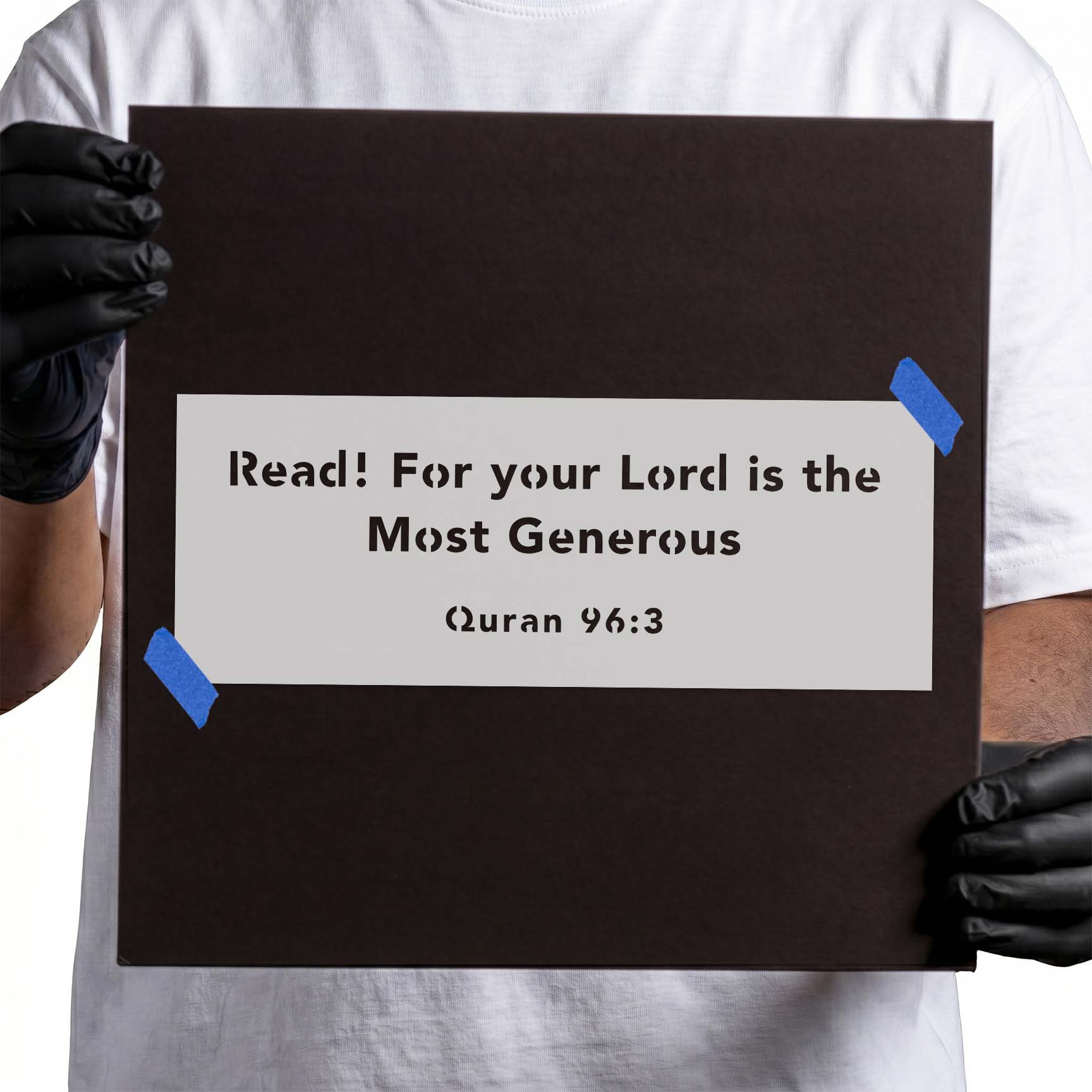 Quran 96:3 stencil with Read and Most Generous verse lettering