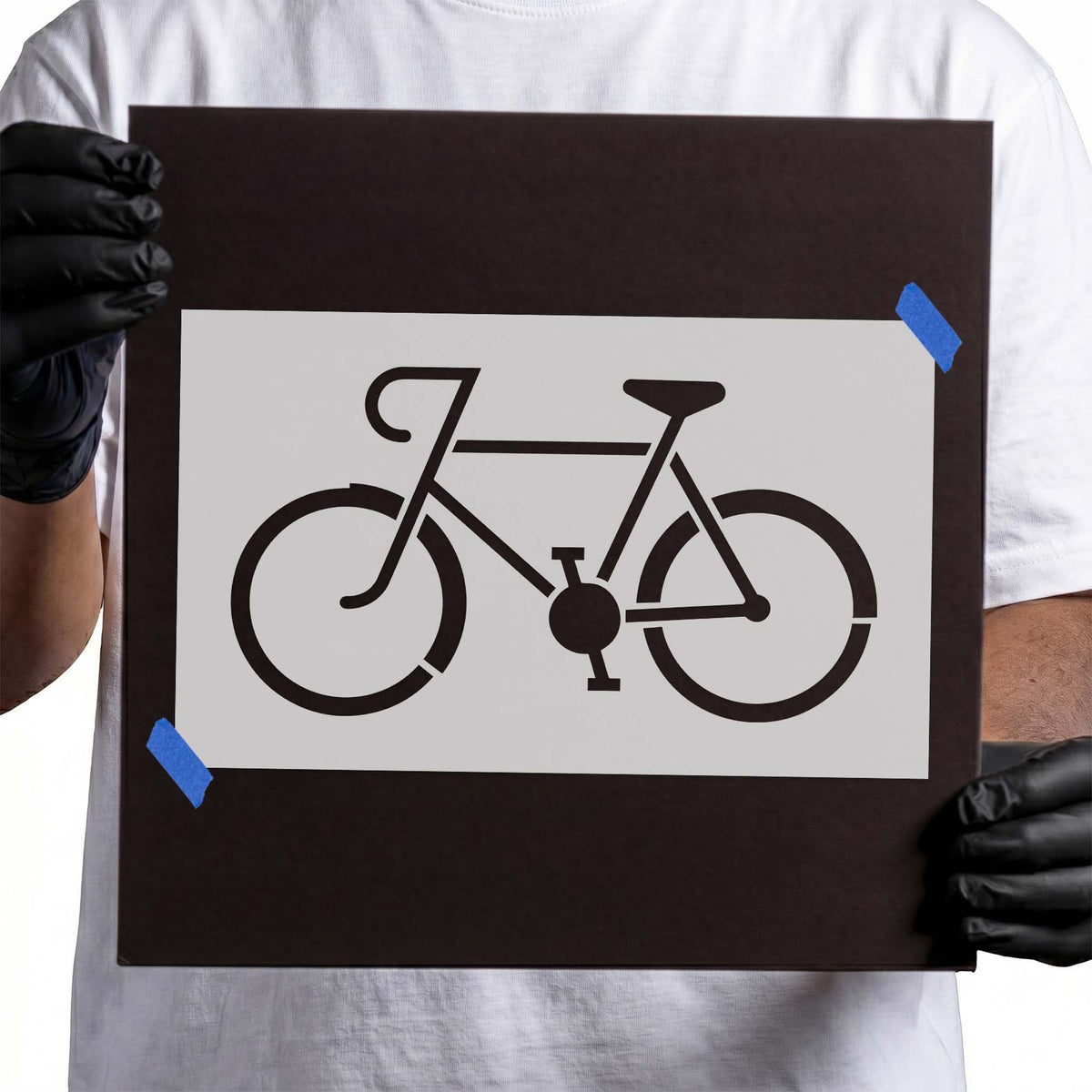 Road bike stencil with side-view bicycle frame and wheels