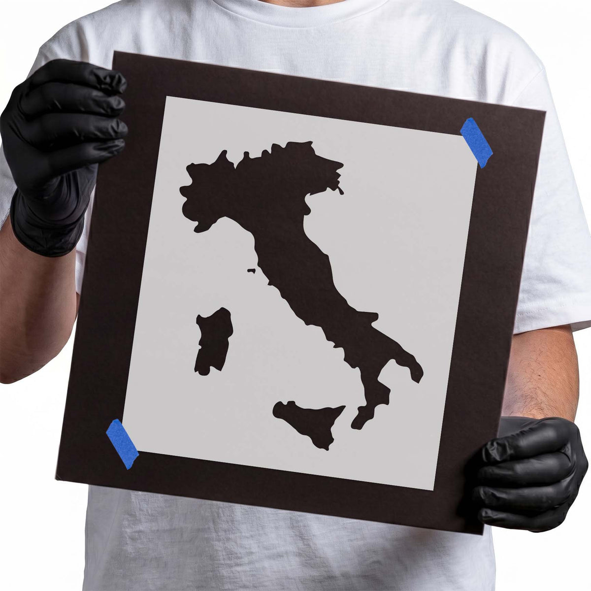 Italy map stencil with boot shape, Sicily and Sardinia silhouettes
