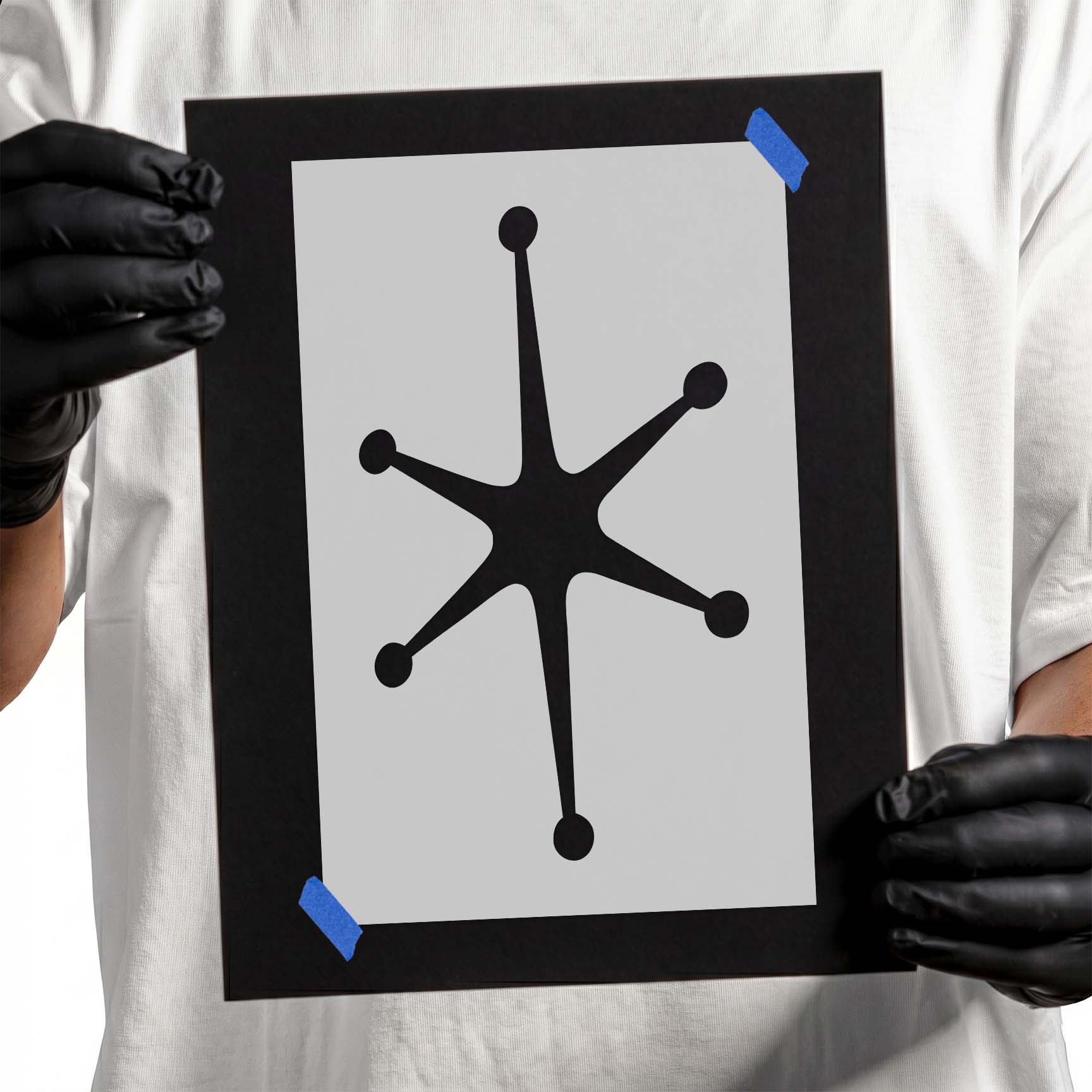 Six-point western spur stencil with tapered arms and rounded tips