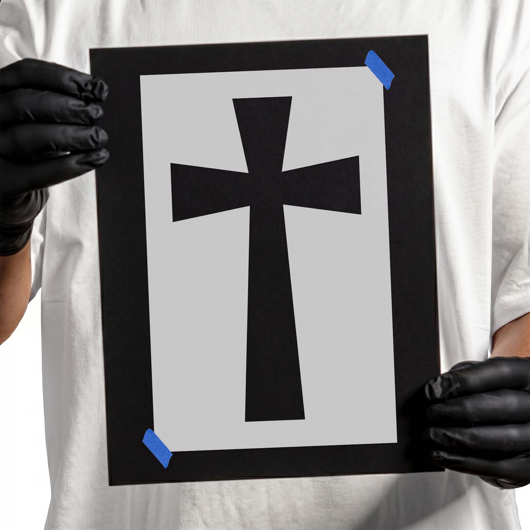 Standing cross stencil with long stem and subtly flared arms