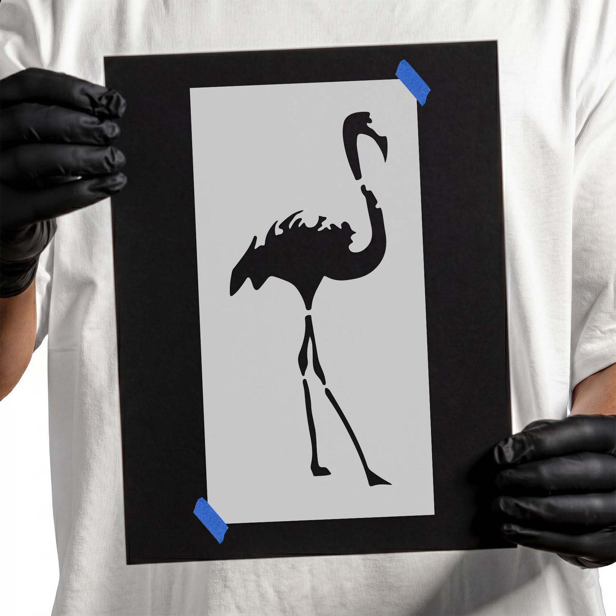 Standing flamingo stencil with curved neck and long slender legs