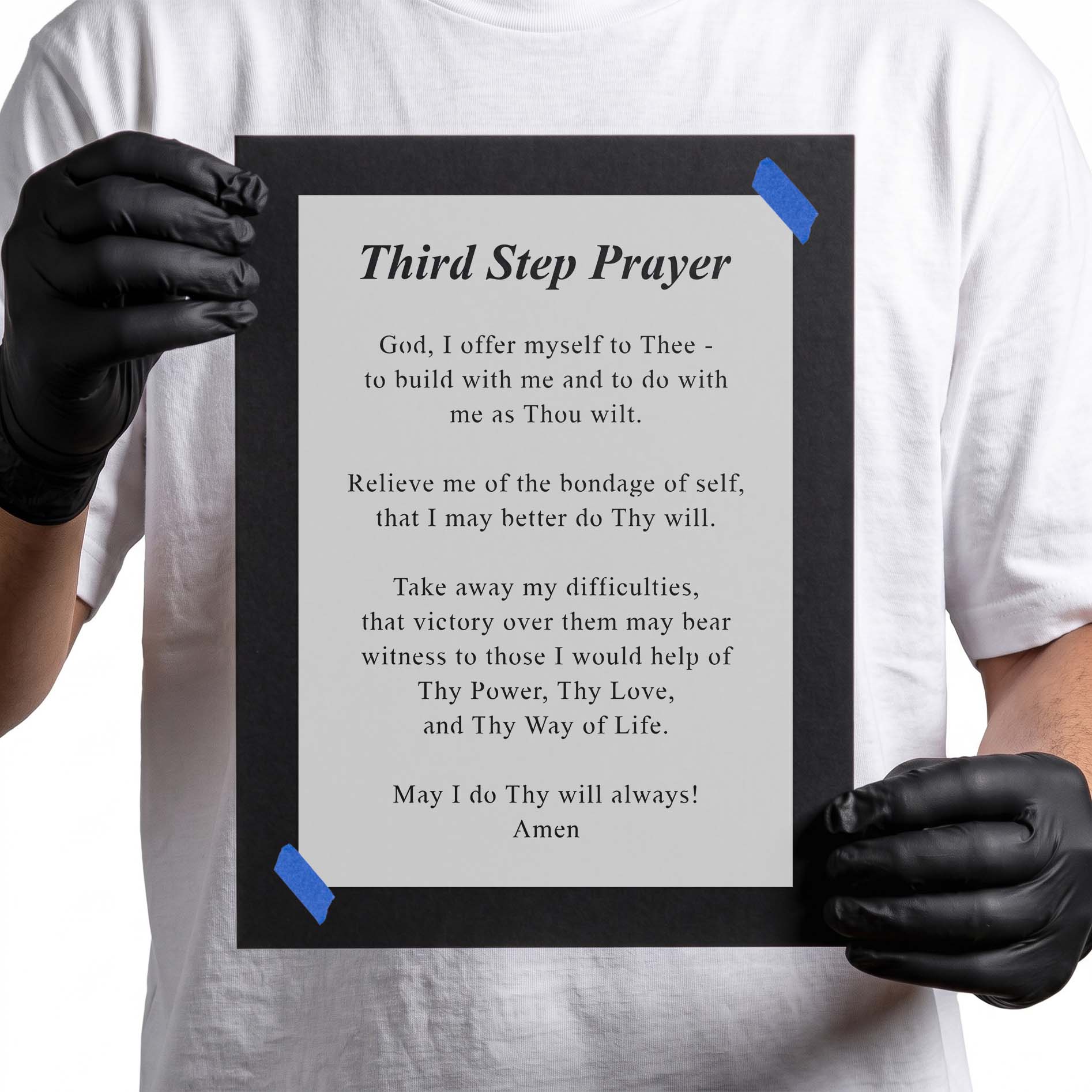 Third Step Prayer stencil with centered recovery prayer lettering