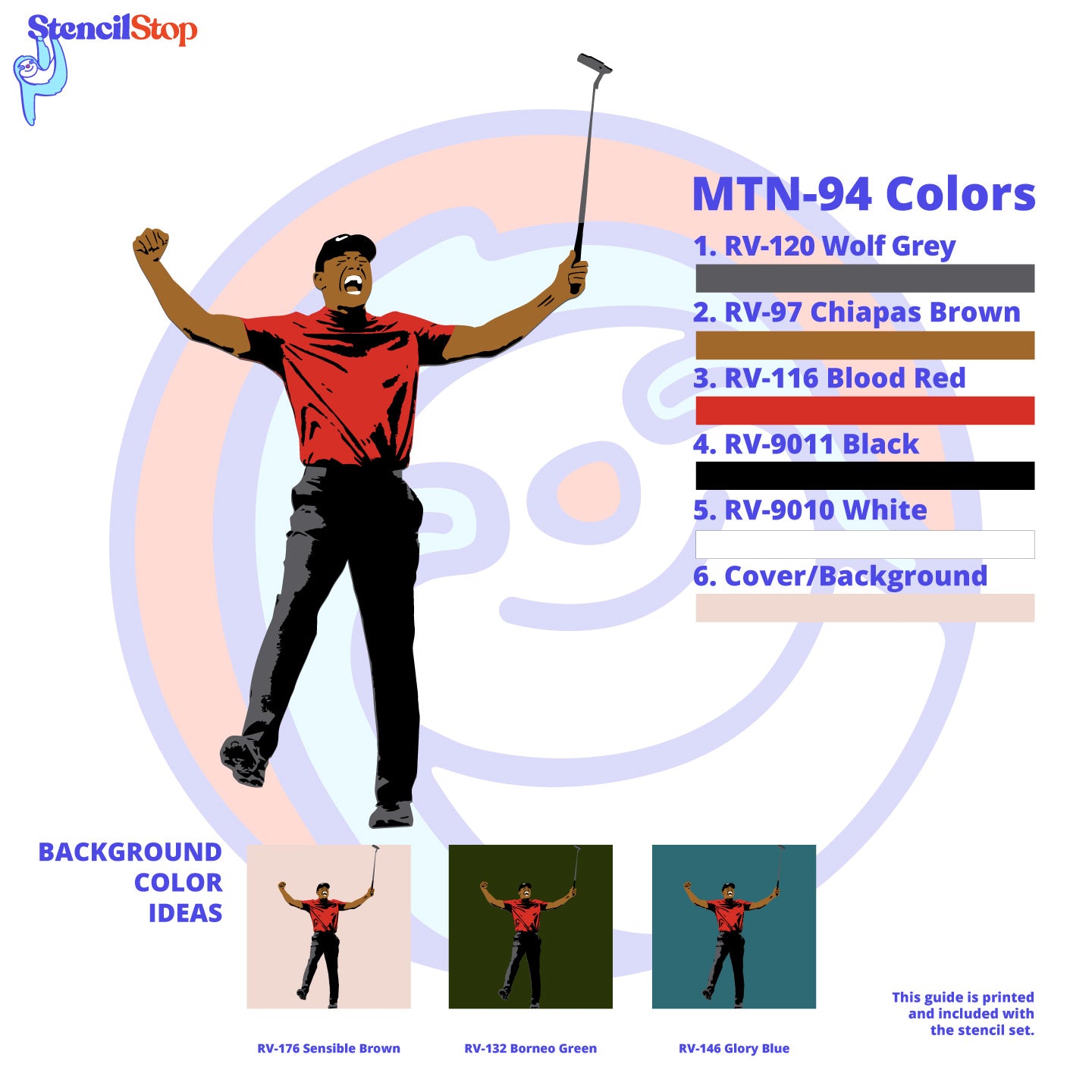 Tiger Woods "Victory" Layered Stencil Set Color guide