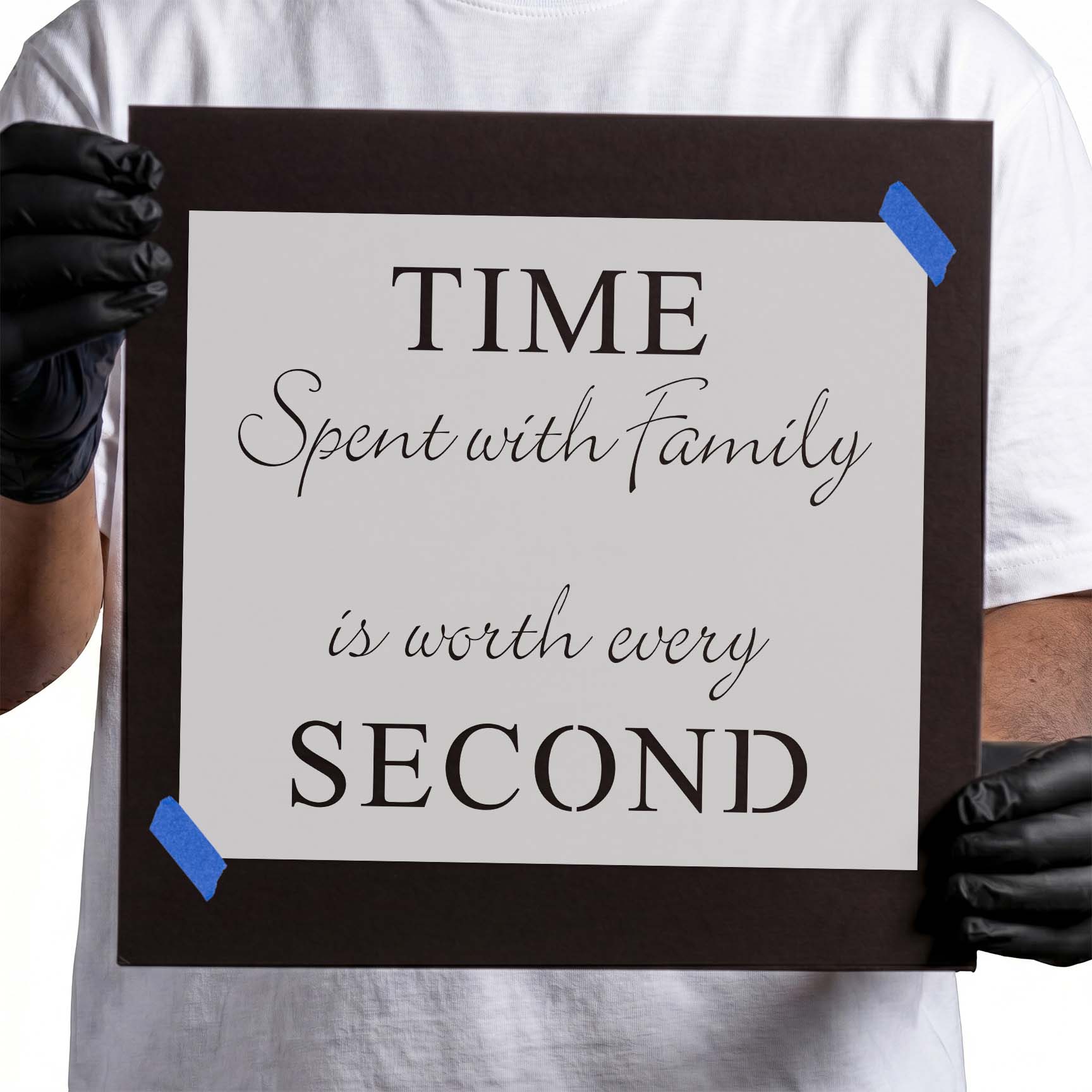 Family quote stencil with mixed serif and flowing script lettering