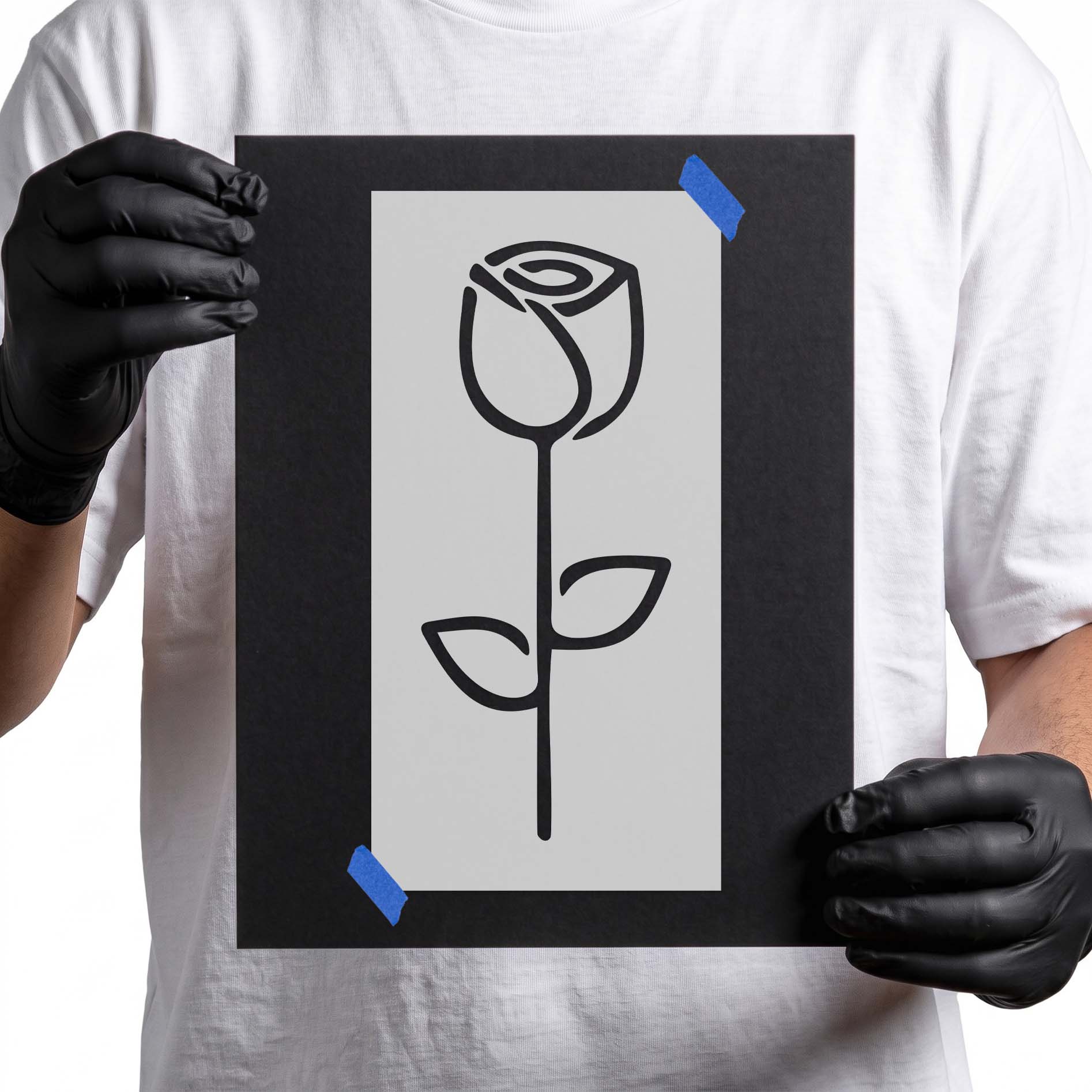 Tulip stencil with single flower bloom, long stem and two leaves