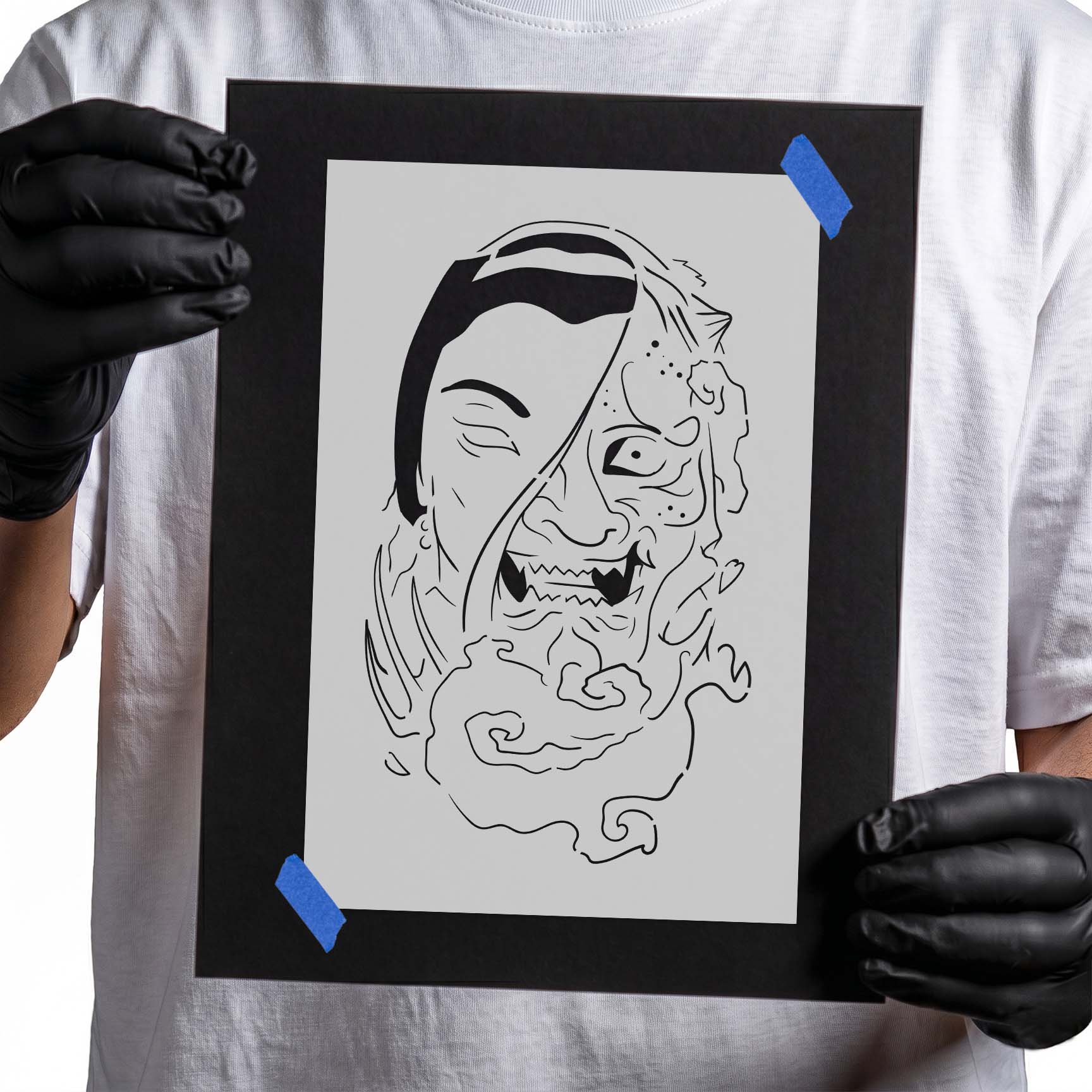 Two Faced Geisha Devil Stencil