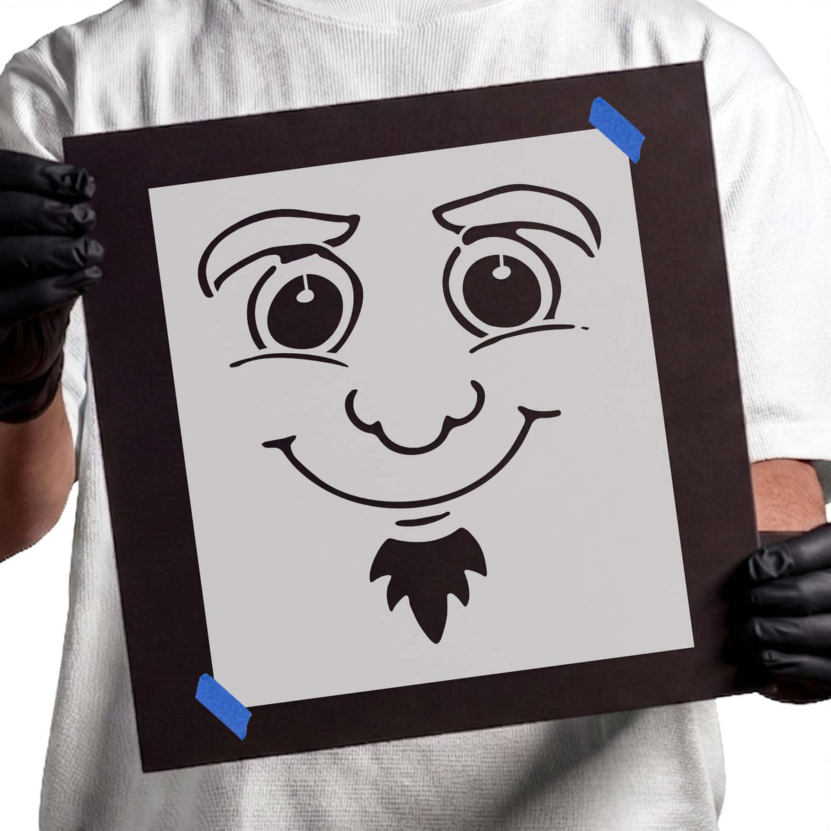 Uncle Sam face stencil with smiling expression and pointed goatee