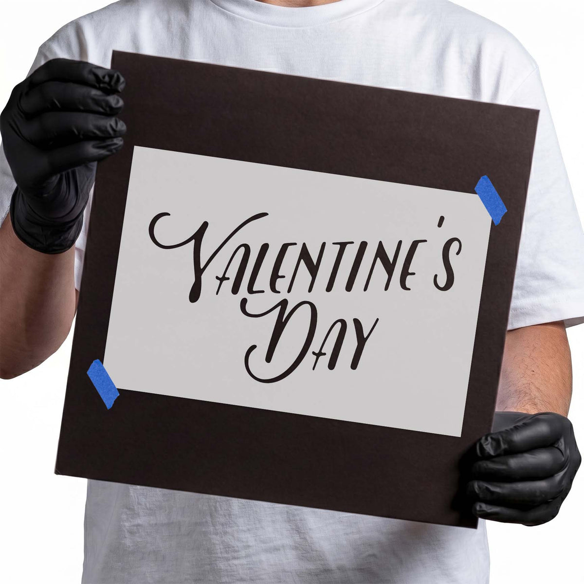 Valentine's Day stencil with elegant flowing script lettering