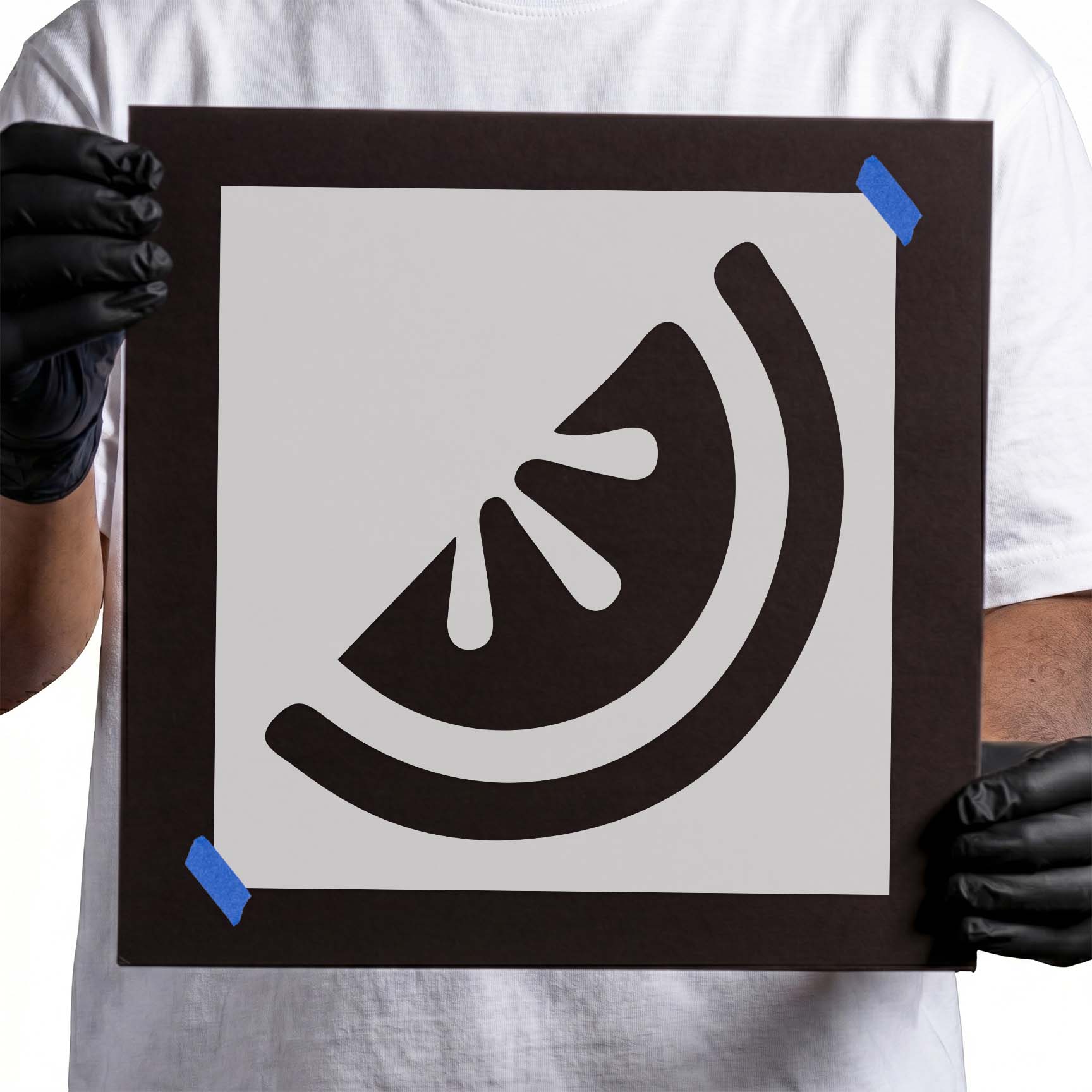 Watermelon stencil with curved rind and three seed details