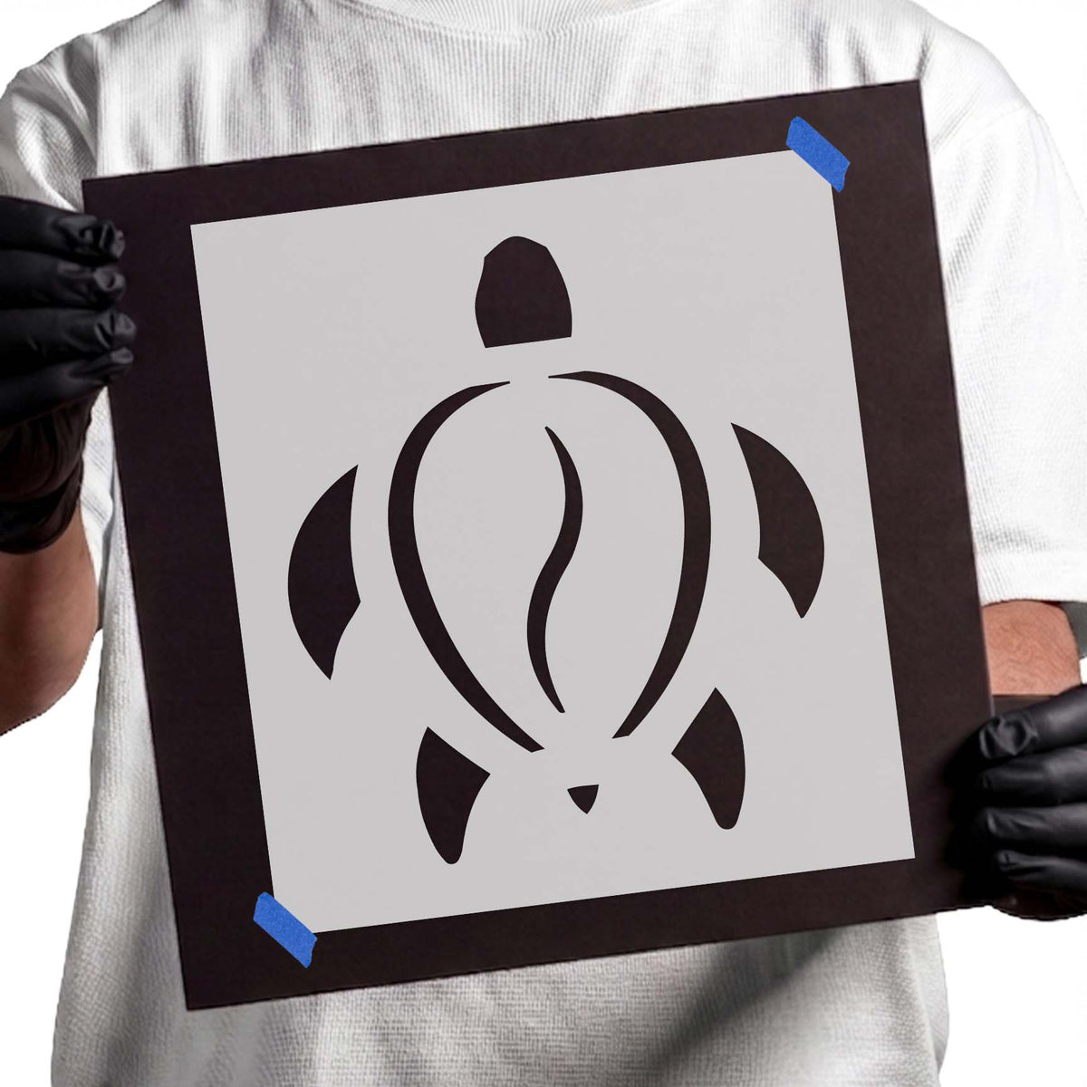 Stylized sea turtle stencil with flowing curved shell details