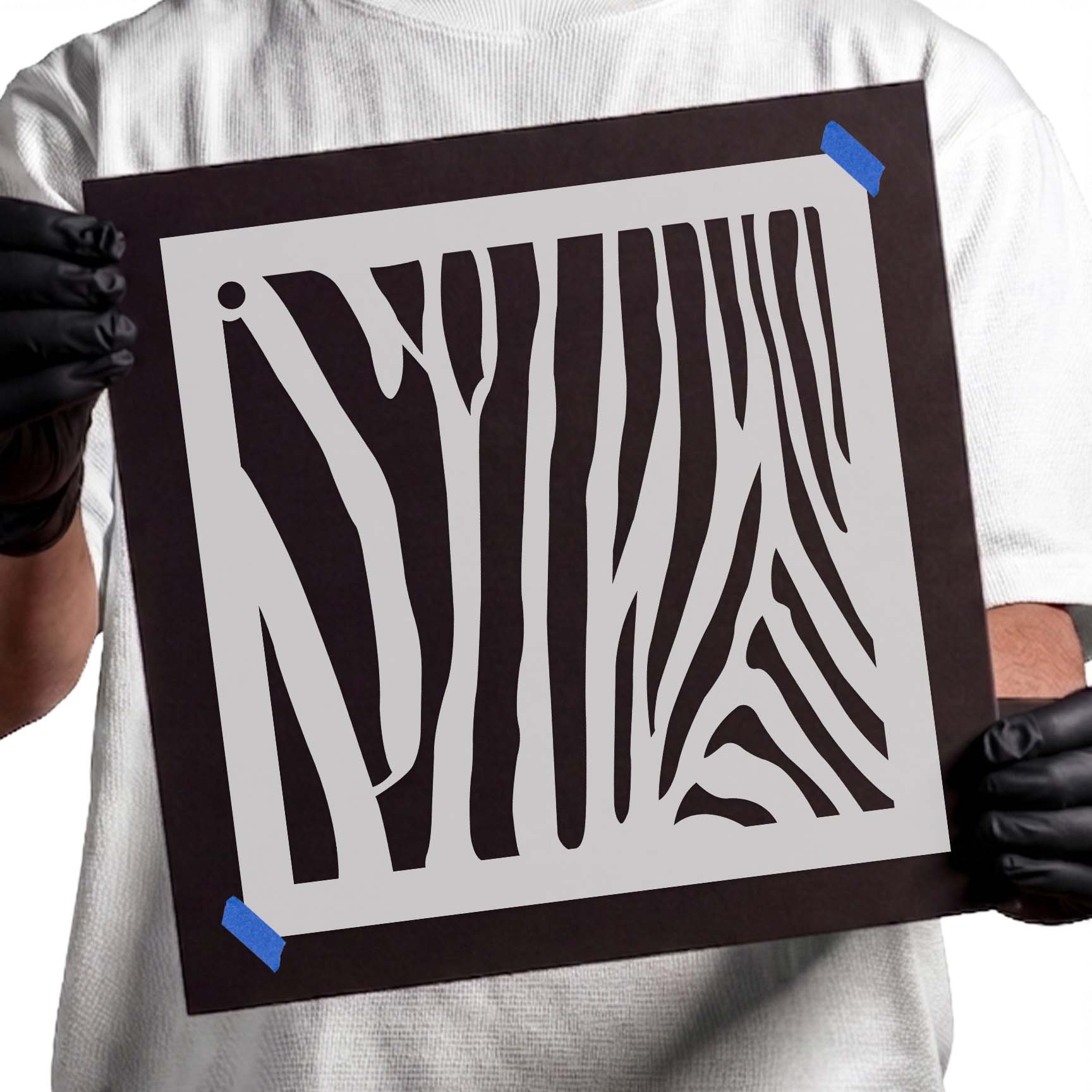 Zebra print stencil with flowing irregular animal stripe pattern