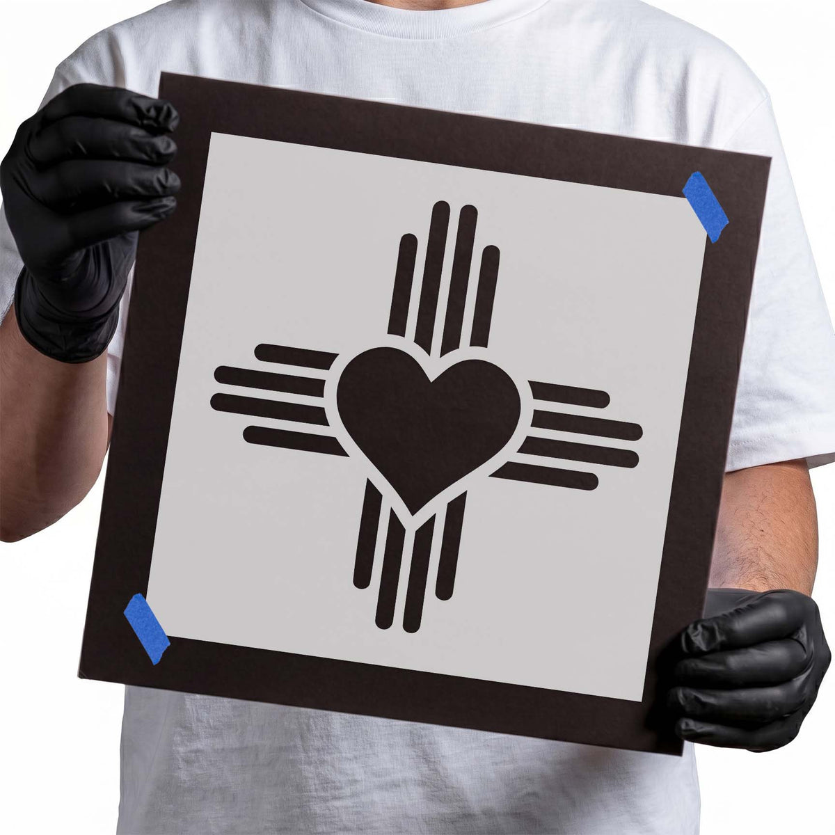 Zia sun stencil with bold heart and radiating line design